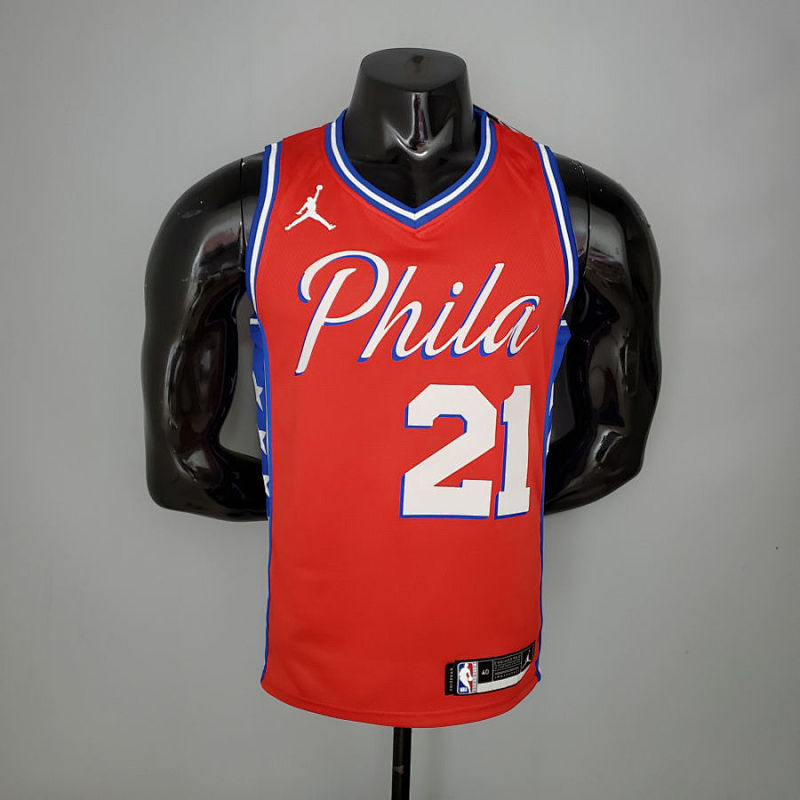 2021 EMBIID#21 76ers Jordan Themed Red NBA Jersey S-XXL
