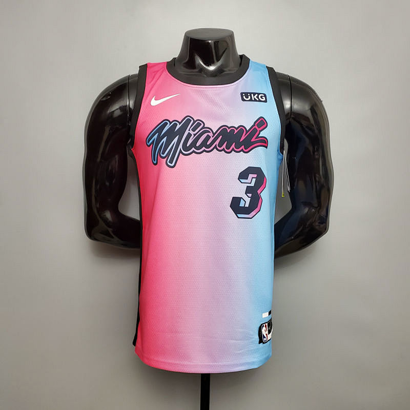 New Miami Heat WADE #3 City Edition Pink Blue Gradient Color S-XXL (support customization)