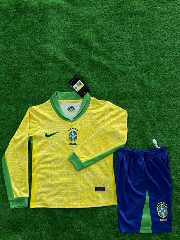2024 Brazil Home Kids Long Sleeve Jerseys