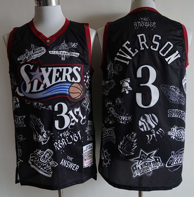 76ers #3 Iverson Tattoo Edition Black Embroidery