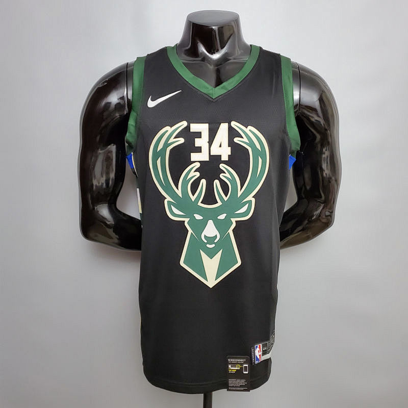 Antetokounmpo#34 Bucks Black NBA jersey Size XS-XXL Nike connect recognition