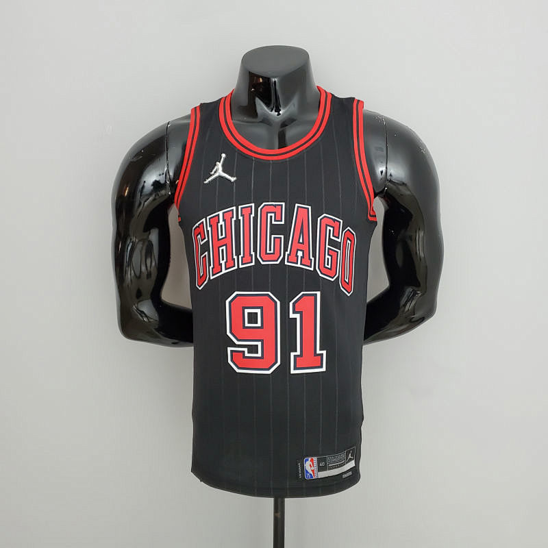 75th Anniversary Rodman#91 Bulls Flyers Black NBA Jersey S-XXL