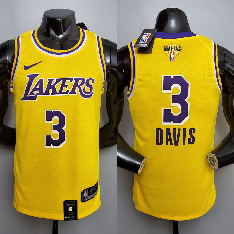 New DAVIS #3 Lakers Commemorative Edition Round neck yellow NBA jersey Size XS-XXL