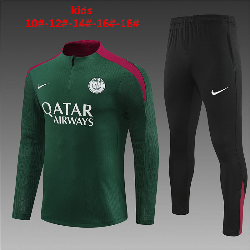 24-25 Paris Green Kids Player Long Sleeve Training Suit