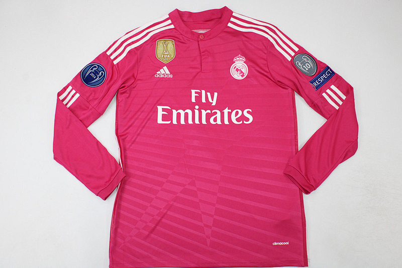 14-15 Real Madrid Away Pink Retro Long Sleeve Jerseys