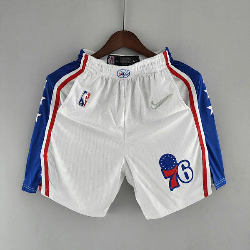75th Anniversary Philadelphia 76ers NBA Shorts White Blue Trim S-XXL