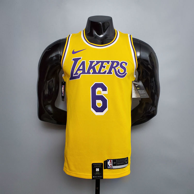 James #6 Lakers Round neck yellow NBA jersey Size XS-XXL