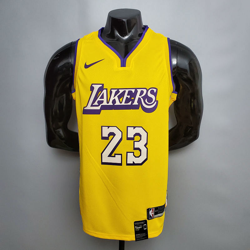 James #23 Lakers V-neck City Edition yellow NBA jersey Size XS-XXL