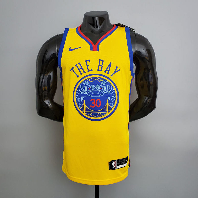 2018 Warriors#30 Chinese Dragon Robe Yellow NBA Jersey S-XXL