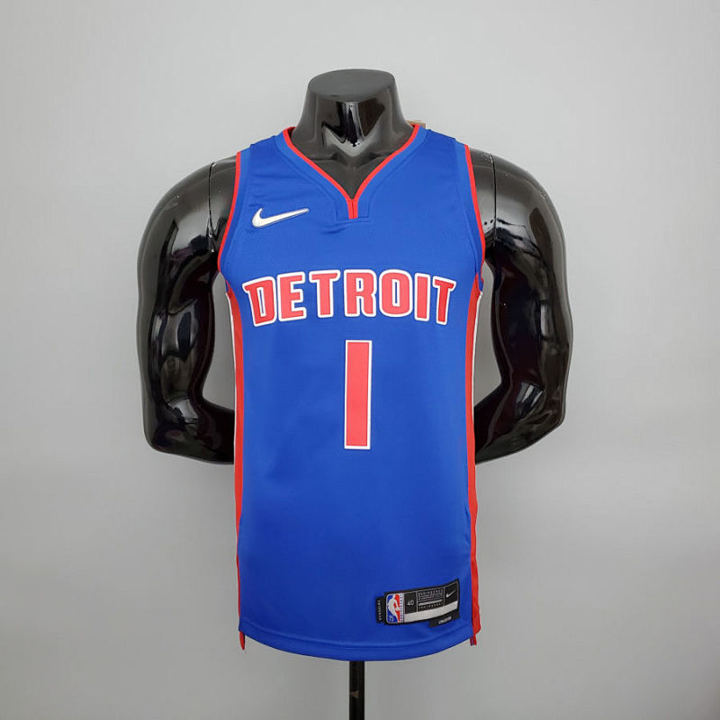 75th Anniversary Iverson #1 Pistons Blue NBA Jersey S-XXL
